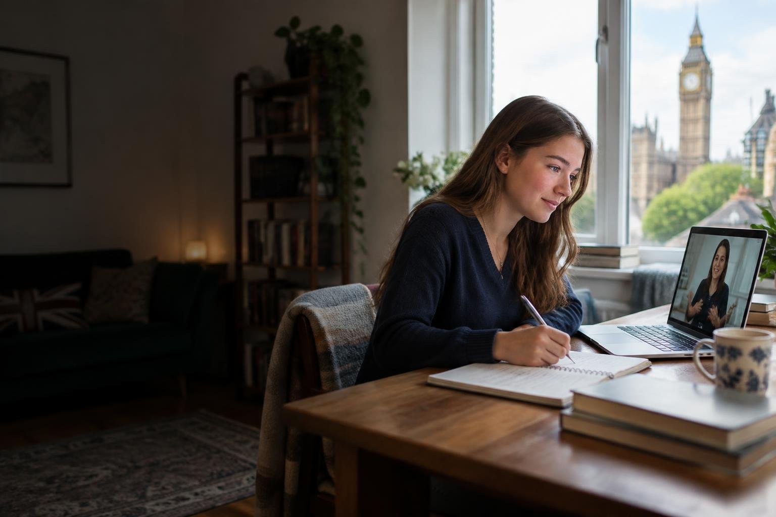 UK student studying with an online tutor from home