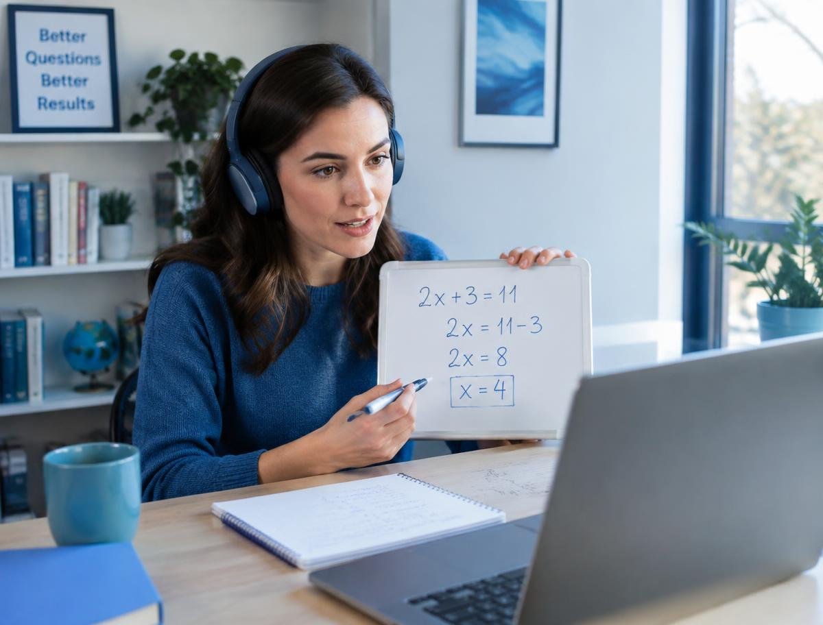Tutor teaching a mathematics lesson online